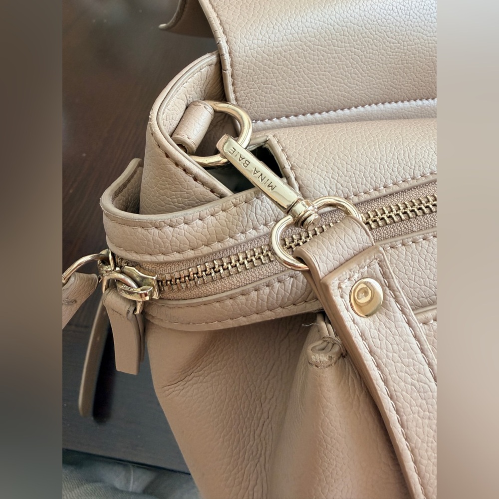 Mina Baie Kinney Diaper Bag Backpack Weekender in Sand Vegan Leather - Picture 11 of 15
